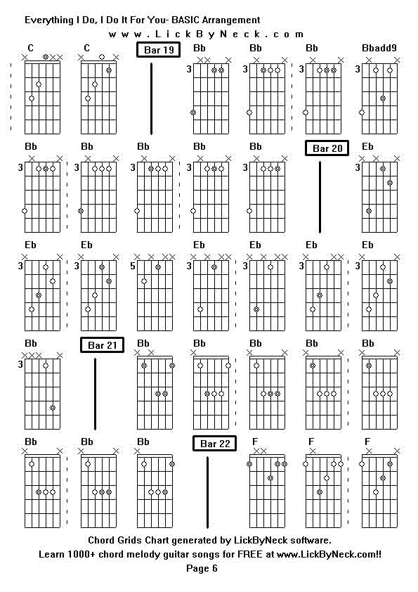 Chord Grids Chart of chord melody fingerstyle guitar song-Everything I Do, I Do It For You- BASIC Arrangement,generated by LickByNeck software.